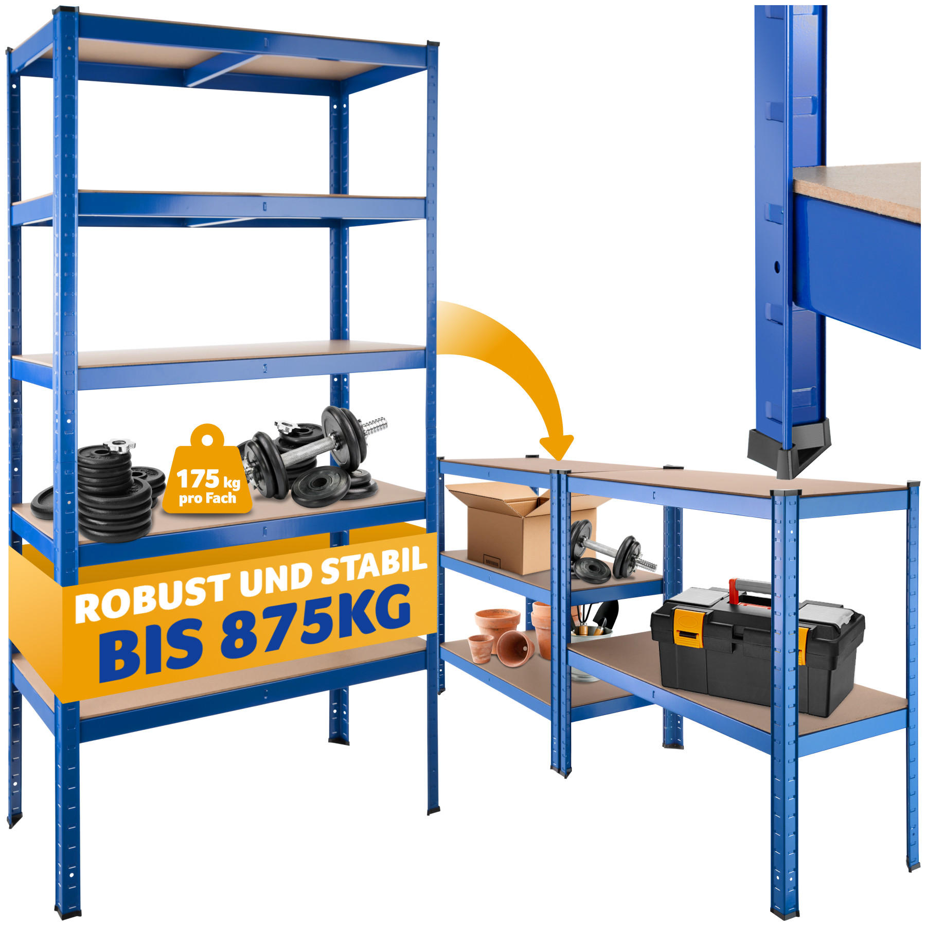 SCHWERLASTREGAL ,90,5 x 40,5 x 180,5 cm,blau - Blau, Metall (40.5/180.5/90.5cm) - tectake