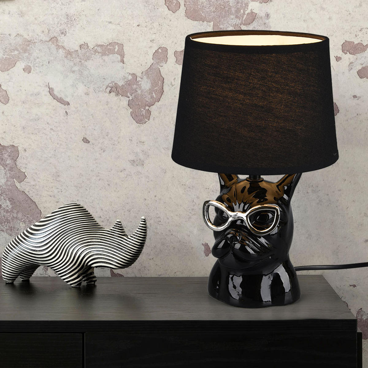 TISCHLEUCHTE Keramik Schwarz Textil - Schwarz, Textil (18/18/29cm)