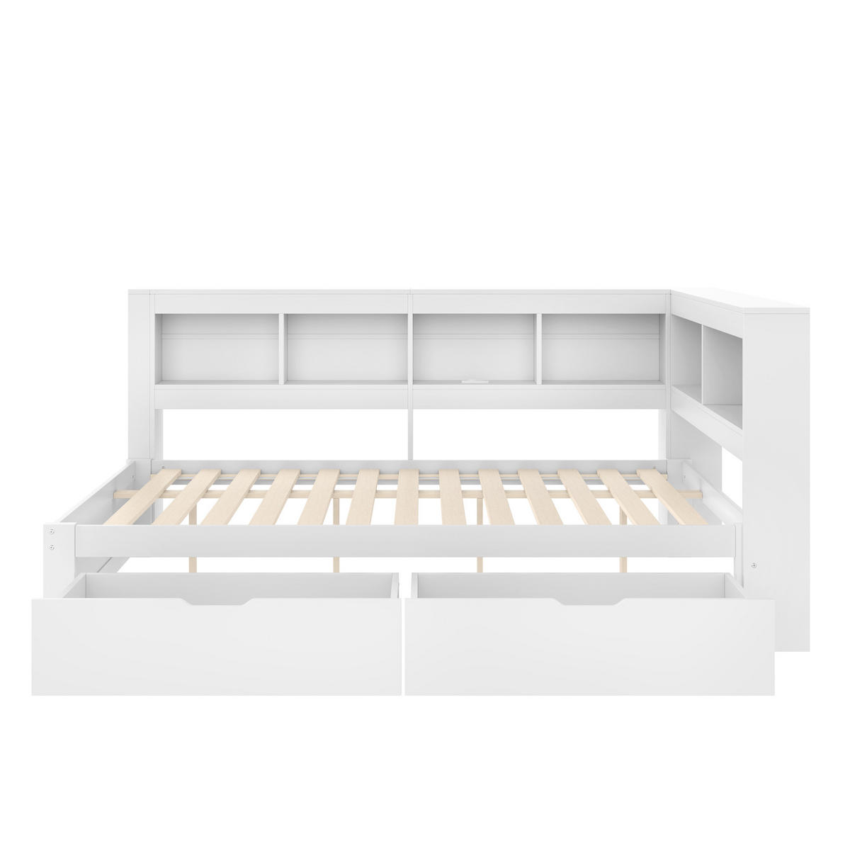 POLSTERBETT aus MDF und Kiefernholz 140x200 cm in Weiß mit 2 Schubladen & USB - Weiß, Holz (140/200cm) - Modfu