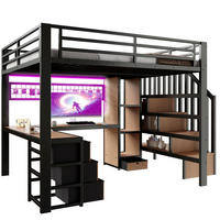 HOCHBETT 140/200 cm in Schwarz mit 4 Schubladen, LED, Schreibtisch und Ablage Metall Kinderbett - Schwarz, Holzwerkstoff/Metall (140/200cm) - STILVORA