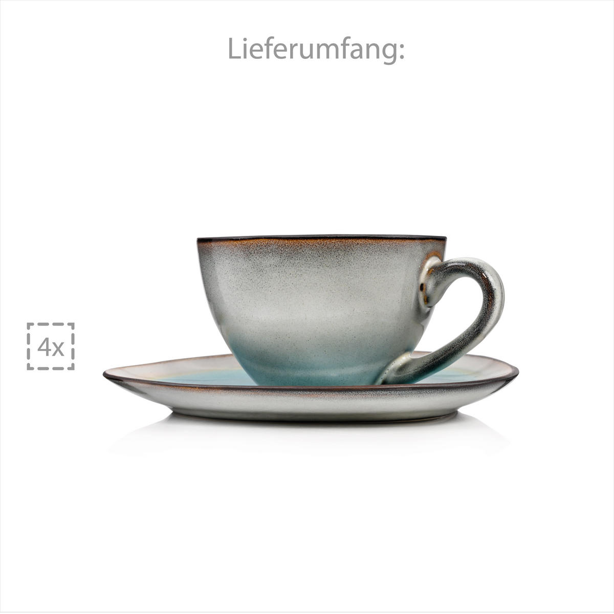 KAFFEETASSEN SET CAPRI -8 teilig aus Steingut - Pastellblau, Keramik (27/39/20cm) - Sänger