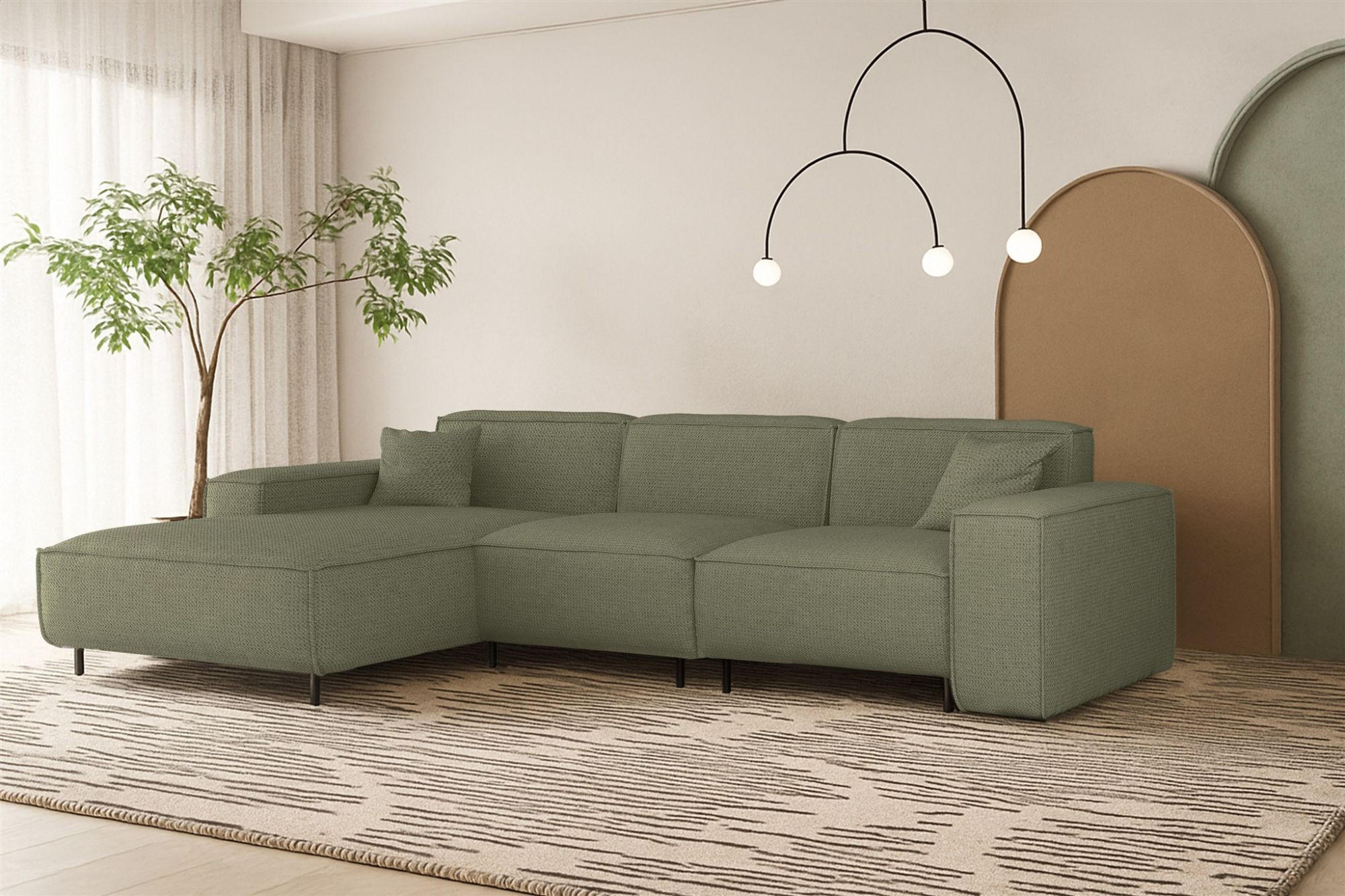 ECKSOFA Gloria In Artico - Grün, Holzwerkstoff/Textil (165/266cm) - Fun Möbel