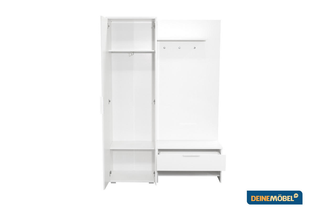 GARDEROBE MILANO 140/200 in Weiß matt mit Lamellen - Eichefarben/Weiß, Holzwerkstoff (140/200/40cm) - Deine Möbel 24