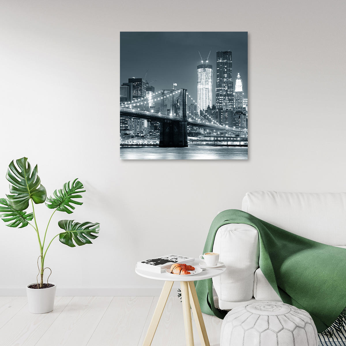 WANDBILD brookliński brücke beleuchtet - Schwarz, Textil (50/50cm) - Feeby