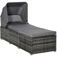 SONNENLIEGE aus PE-Rattan 195x65x40 cm in Grau mit Baldachin - Grau, Metall (65/40/195cm) - Modfu