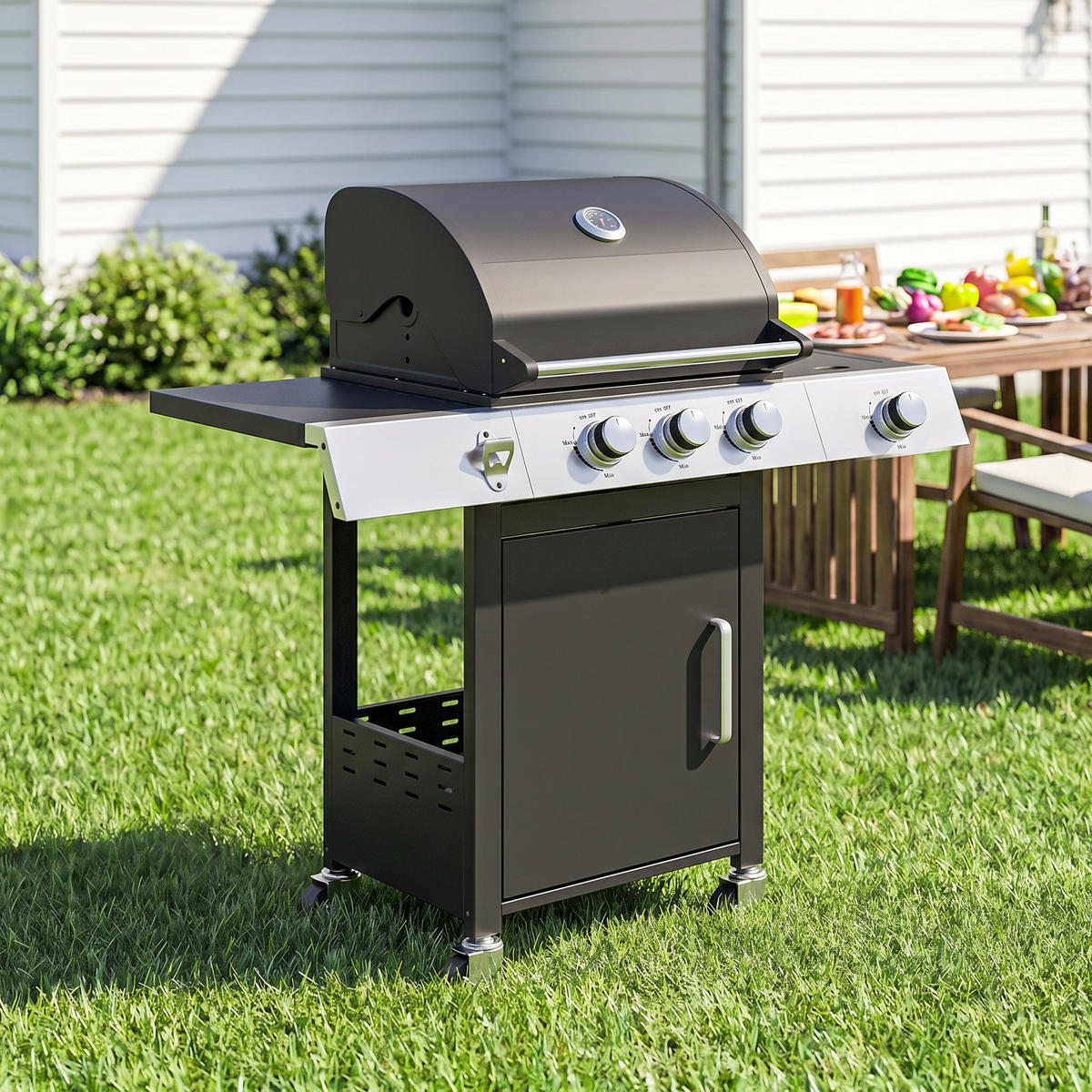 GASGRILL Edelstahl Metall Schwarz - Schwarz, Metall (50/109/109cm) - Outsunny
