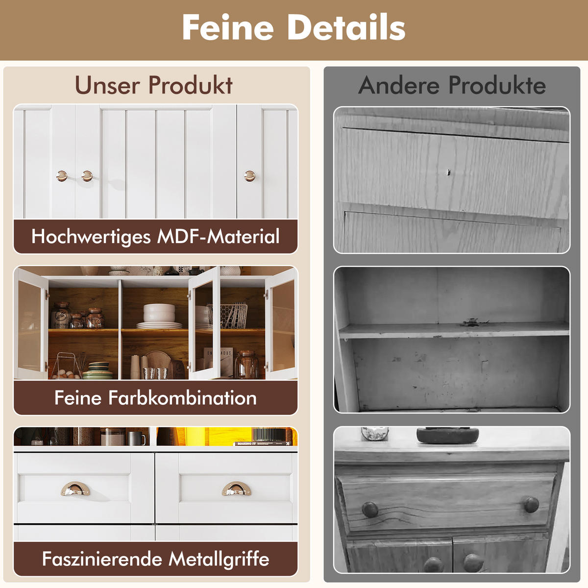 BUFFET 140/40/175 cm Weiß aus MDF mit LED-Beleuchtung - Weiß, Holzwerkstoff (140/175/40cm) - OKWISH