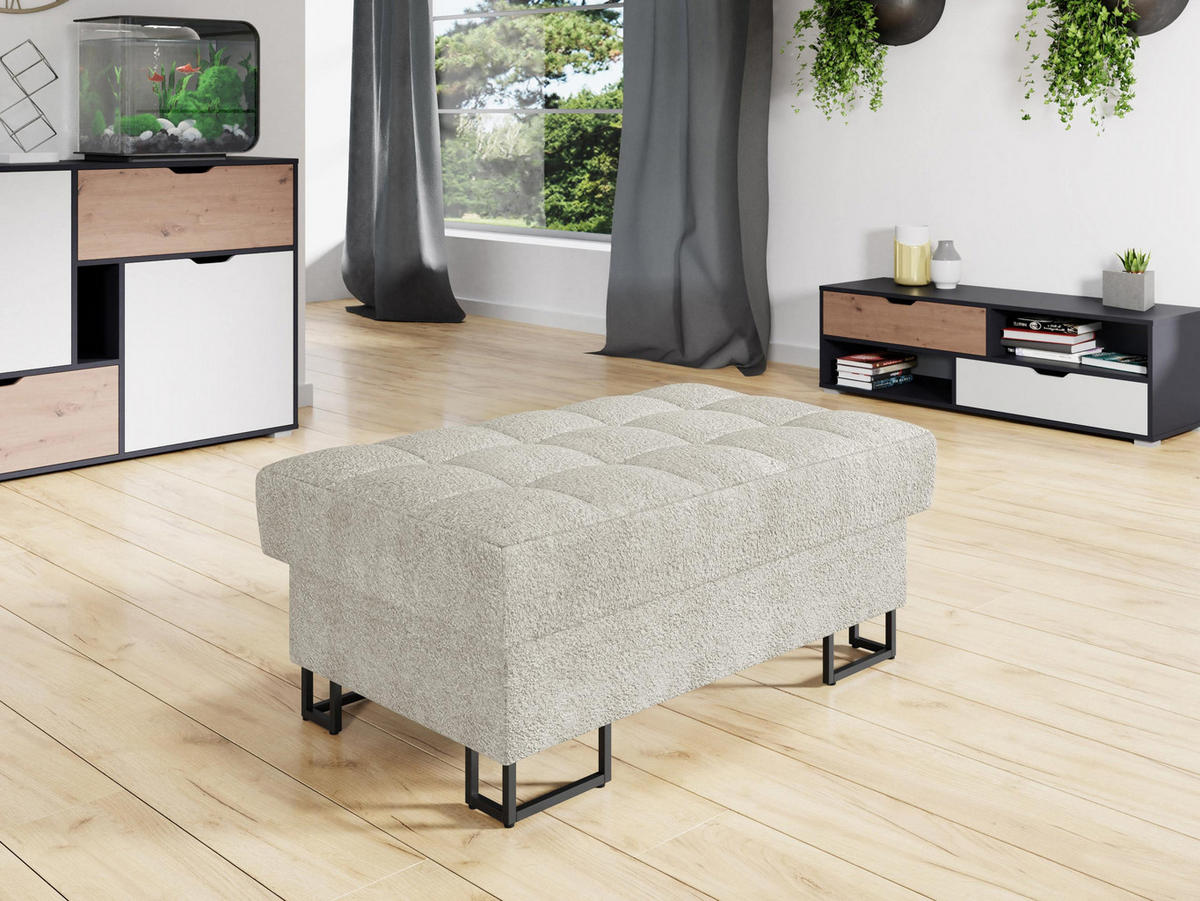POLSTERHOCKER Laris - Ecru/Schwarz, Holz/Textil (106/44/67cm) - MIRJAN24