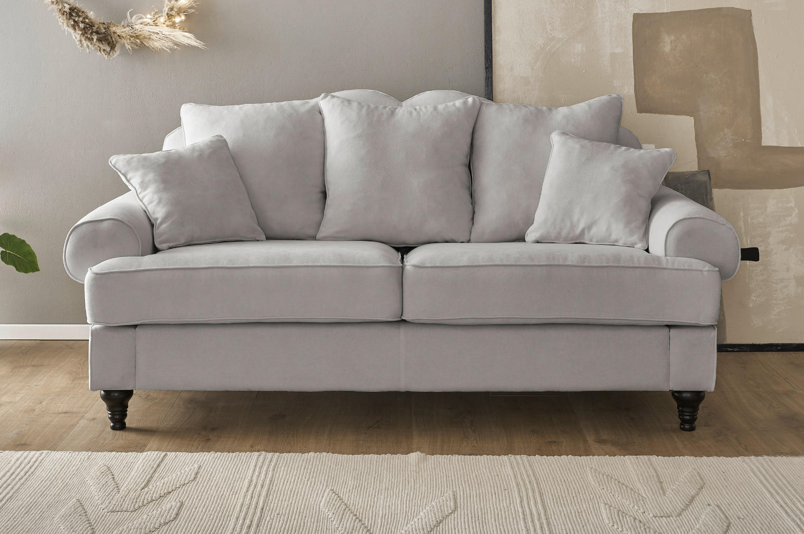 SOFA hellgrau Landhaus, Couch 3-Sitzer 200 cm - Hellgrau, Holz/Textil (200/95/100cm) - Furn.Design