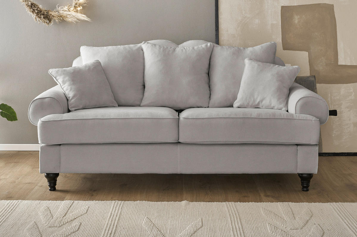 SOFA hellgrau Landhaus, Couch 3-Sitzer 200 cm - Hellgrau, Holz/Textil (200/95/100cm) - Furn.Design