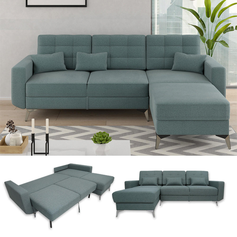 SOFA L FORM York Blau 260 x 96 cm - Dunkelblau, Holz (260/96cm) - VitaliSpa