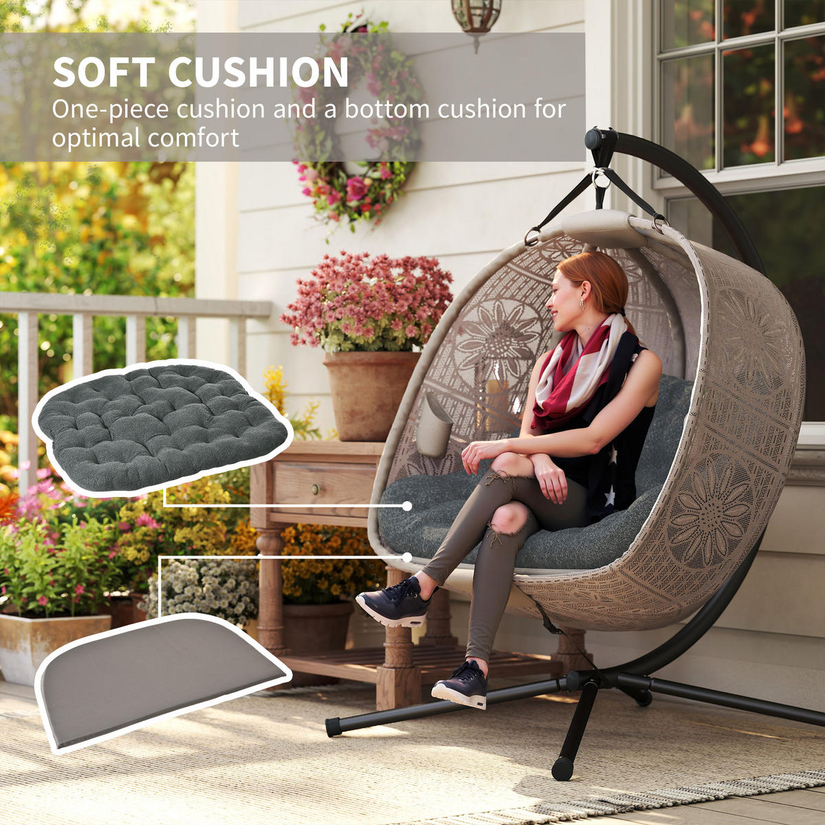 HÄNGESESSEL Mit Gestell DE-07054, faltbar Sand/Schwarz - Sandfarben/Schwarz, Textil/Metall (126/172/132cm) - ComfortXL