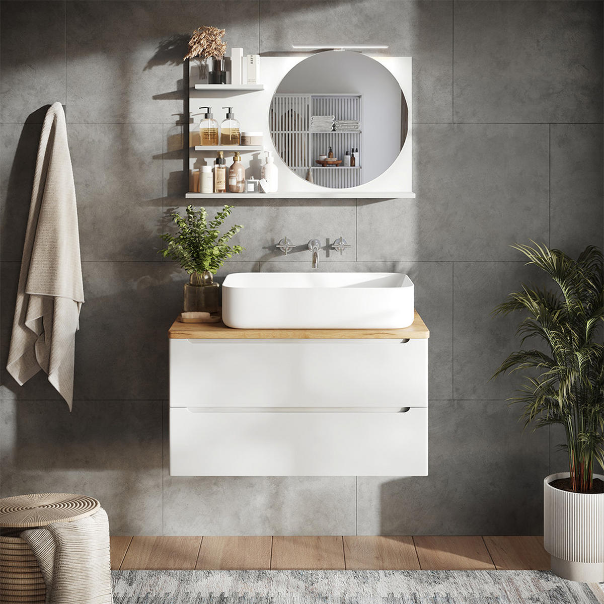 BADSPIEGELSCHRANK Avena Weiß 80 x 50 cm mit 3 offenen Fächern - Weiß, Holzwerkstoff (80/50/13.5cm) - Vicco