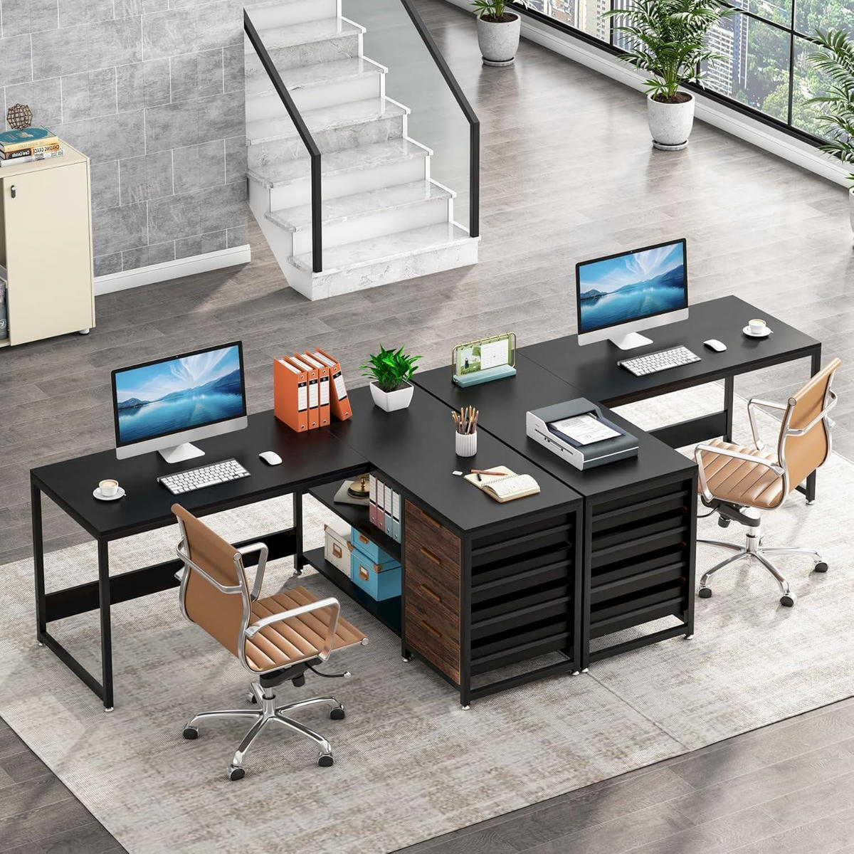 SCHREIBTISCH L-Form mit 4 Schubladen und 2 Ablagen 155 x 110 x 75 cm Schwarz - Multicolor, Holzwerkstoff (60/180/76cm)