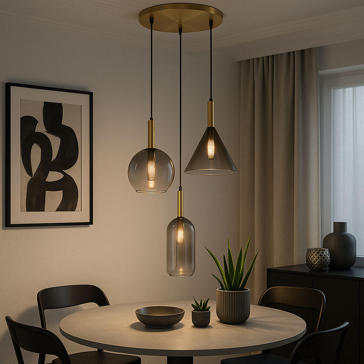 PENDELLEUCHTE ELISABETH, Messing, 3-flammig - Messingfarben, Glas (43/43/150cm) - Globo Lighting