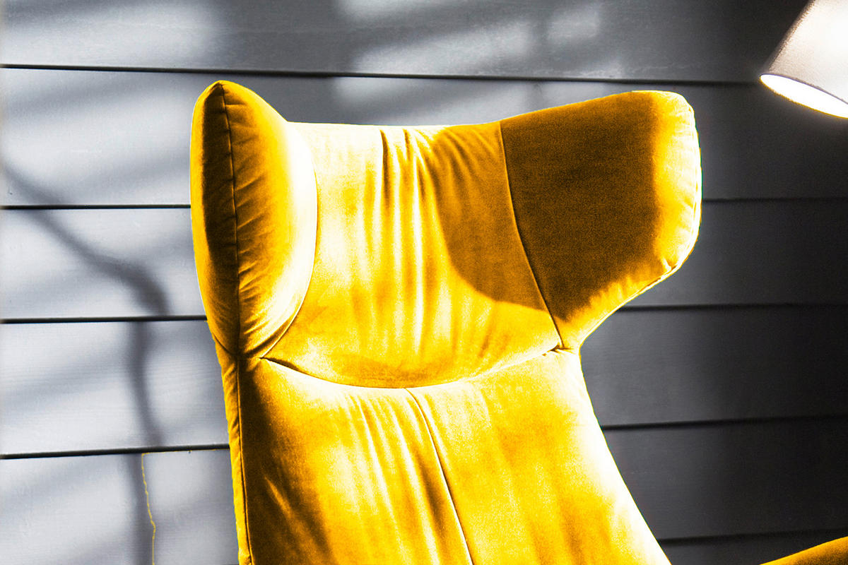 SESSEL MIT HOCKER LOTTE Gelb Velvet - Gelb/Schwarz, Textil (79/117/82cm) - KAWOLA