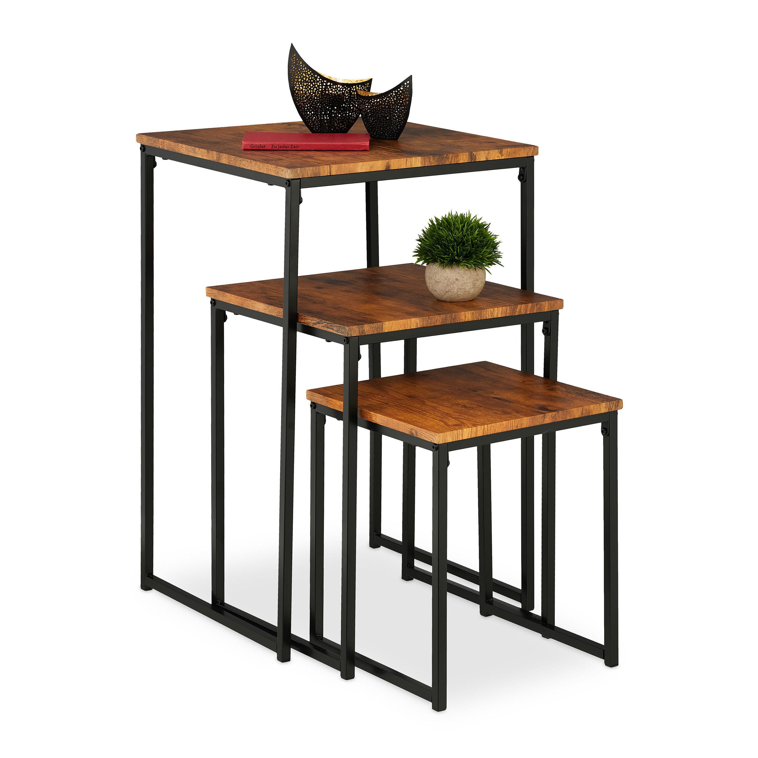 3XBEISTELLTISCH - Braun, Holzwerkstoff/Kunststoff (46/46/76cm) - Relaxdays
