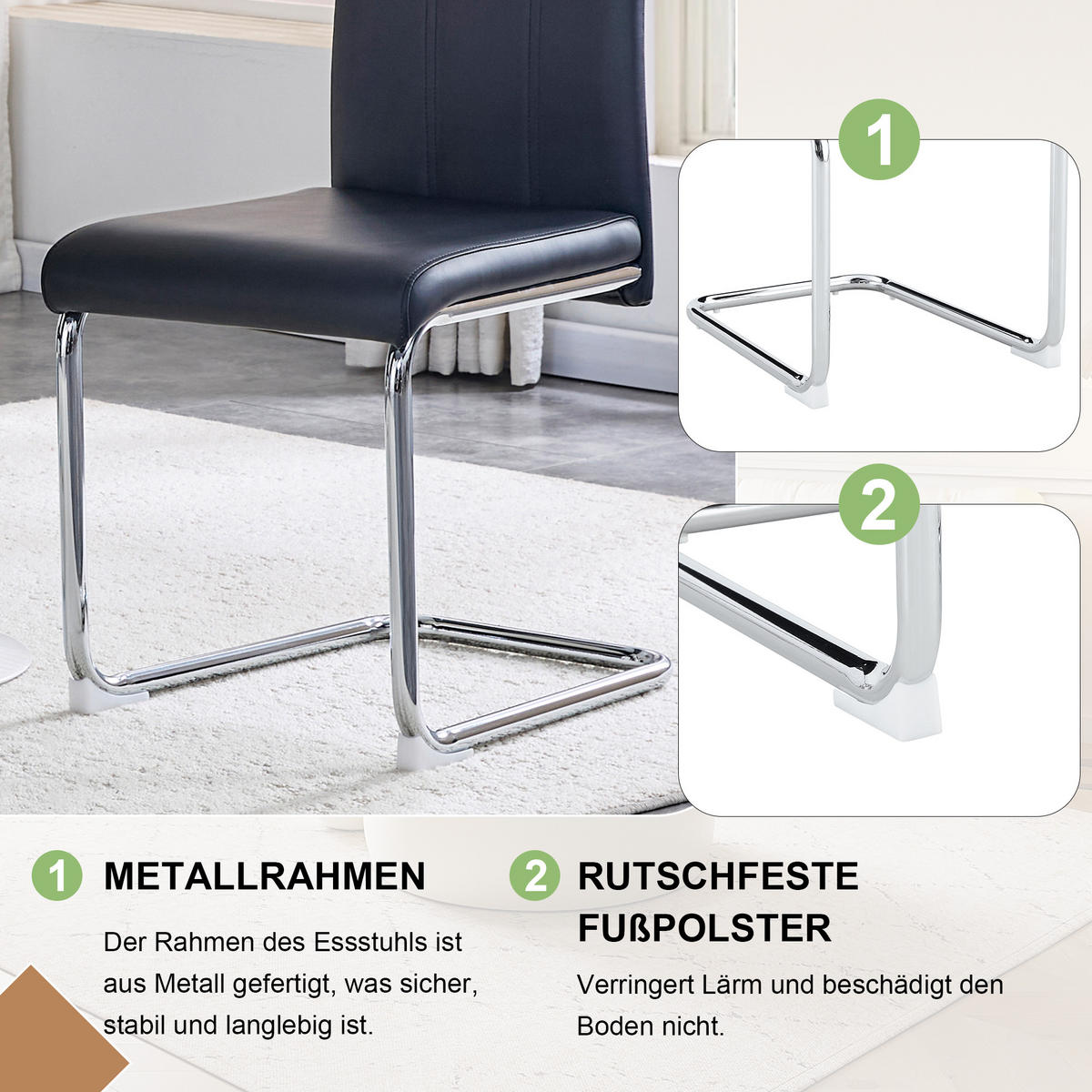 SCHWINGSTUHL DE-36801 2er-Set mit PU-Bezug und hoher Rückenlehne Schwarz - Silberfarben/Schwarz, Metall (43/99/54.5cm) - ComfortXL