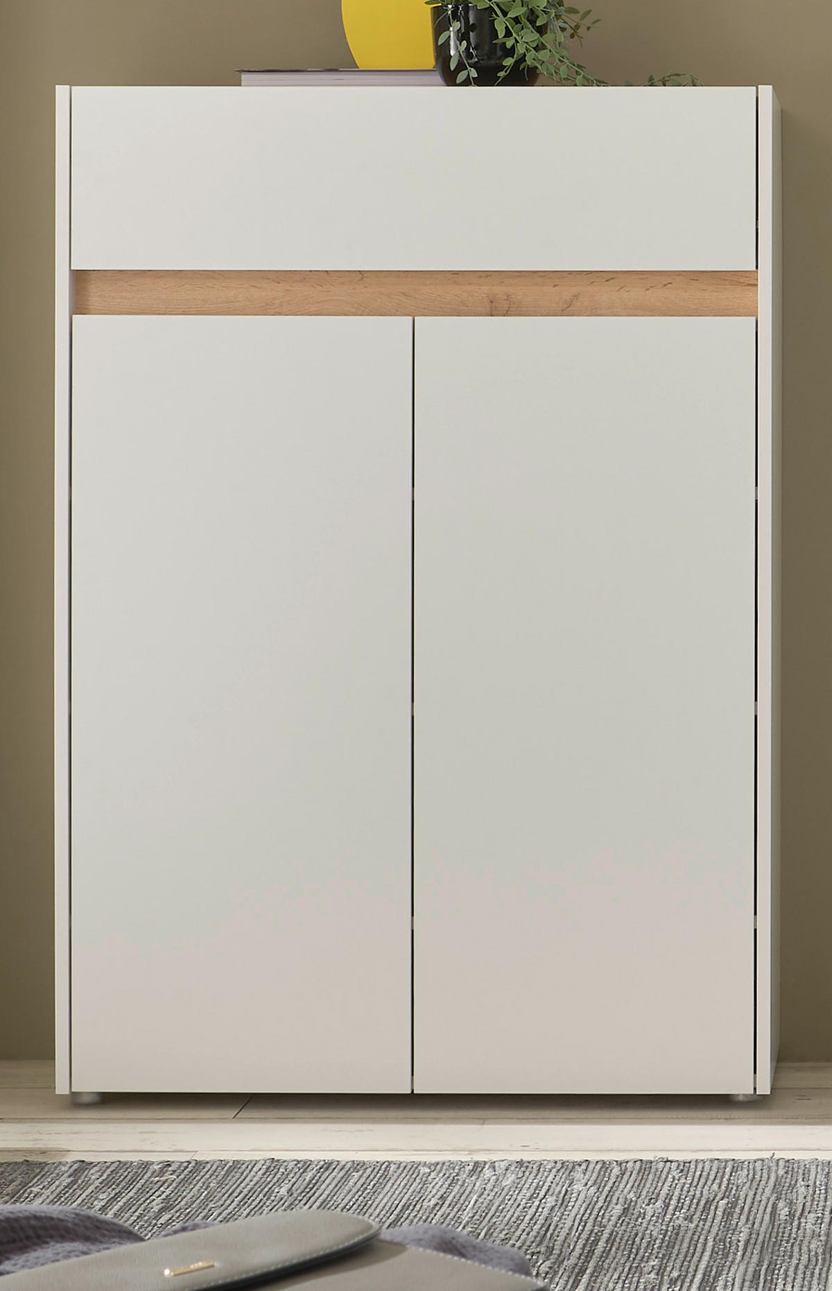 SCHUHSCHRANK weiß matt, Eiche Wotan, Flurkommode 85 x 122 cm - Eiche Wotan/Schwarz, Holzwerkstoff/Kunststoff (85/122/122cm) - Furn.Design