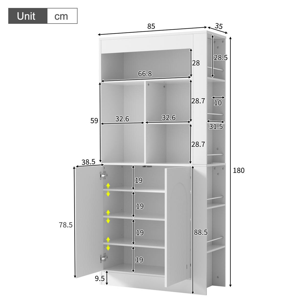 HOCHSCHRANK 85x35x180cm Weiß mit 2 Türen und Regalfächern - Weiß, Holzwerkstoff (85/180/35cm) - FLIEKS