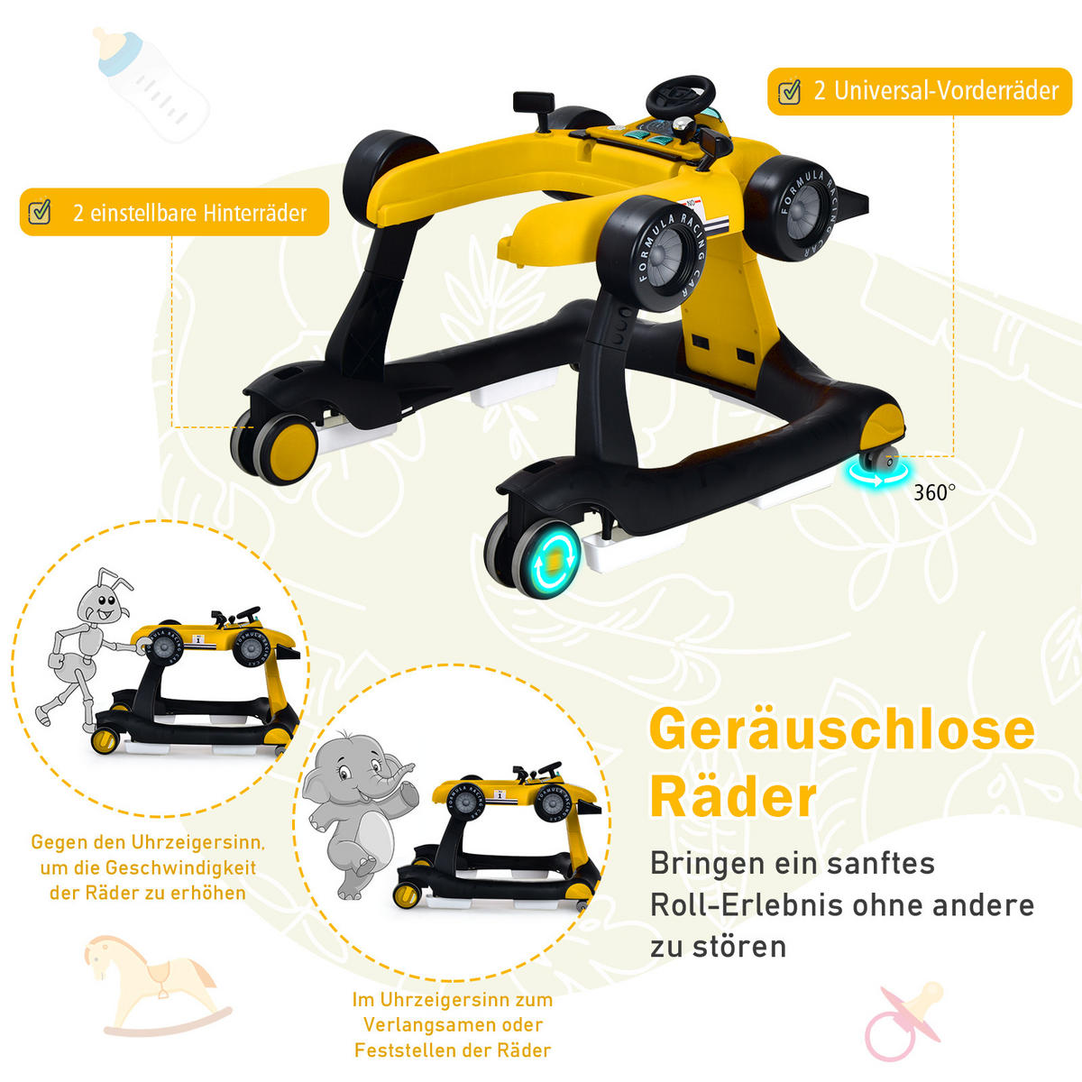 LAUFLERNWAGEN Klappbar Gelb - Gelb, Kunststoff (64/56/76cm) - COSTWAY