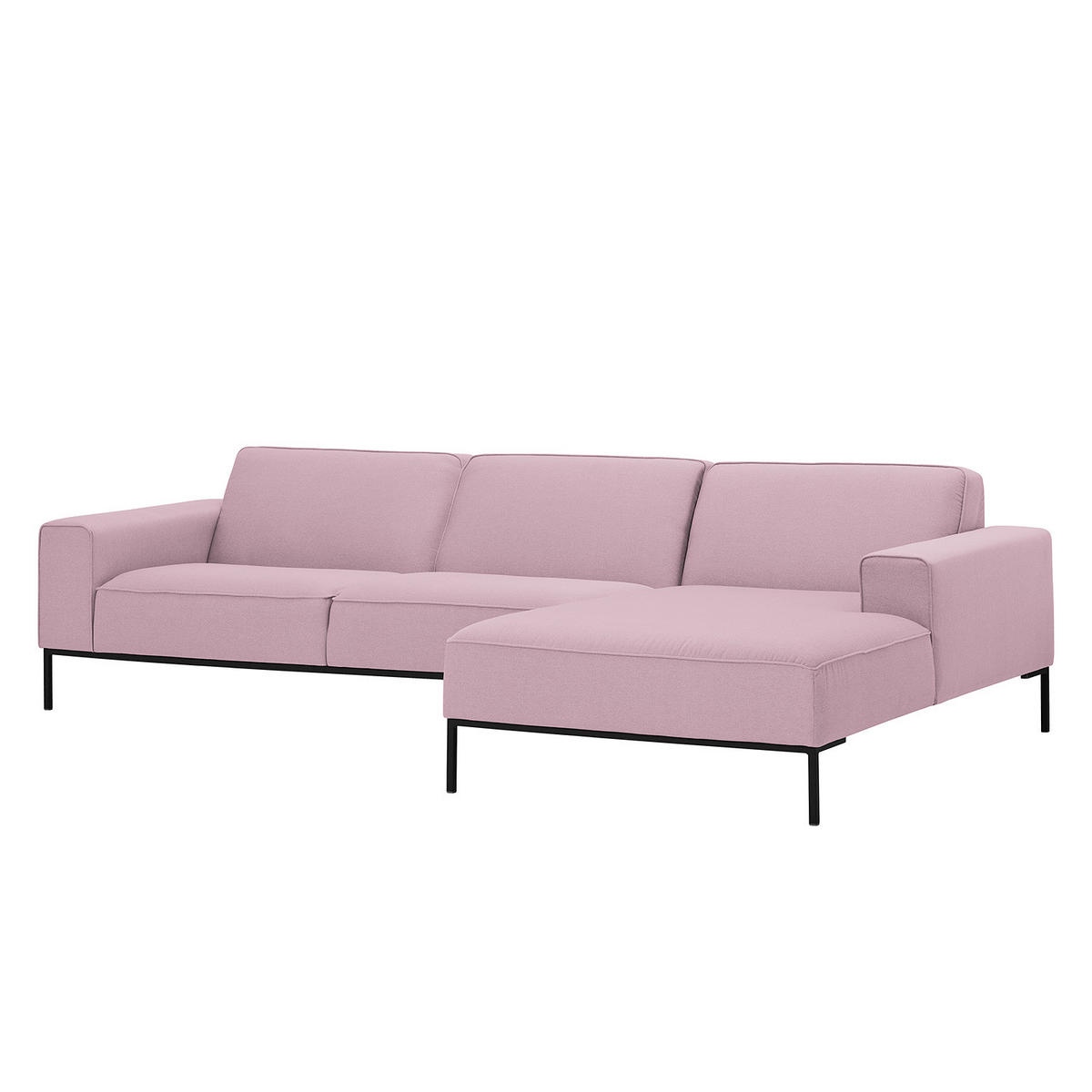 ECKSOFA mit Longchair - Webstoff - Schwarz/Rosa, Textil (285/168cm) - home24