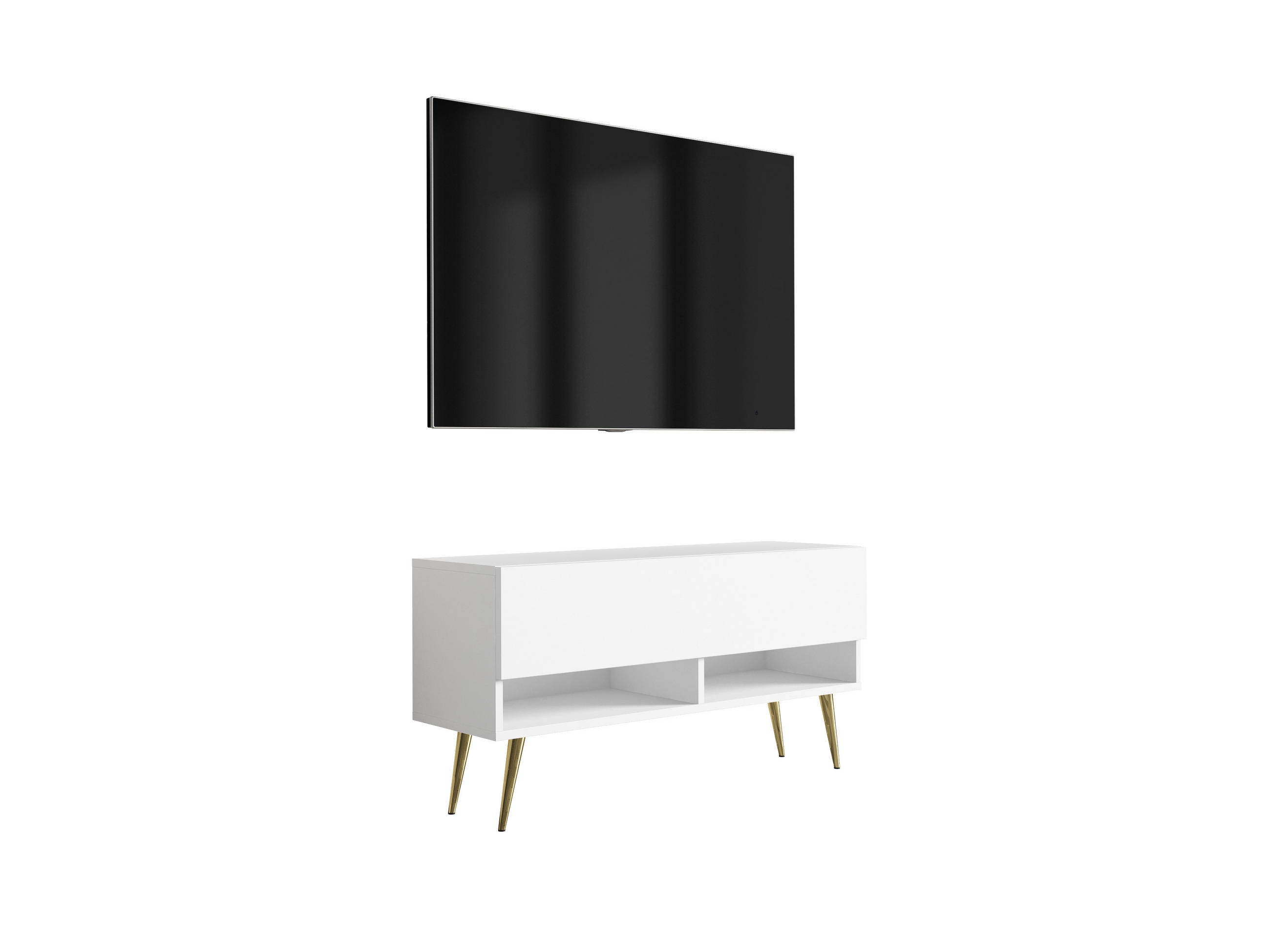 TV-LOWBOARD 100 cm Mattweiß, goldene schräge Beine, 100 × 32 × 52 cm - Weiß, Holzwerkstoff (100/52/32cm) - 3XE LIVING