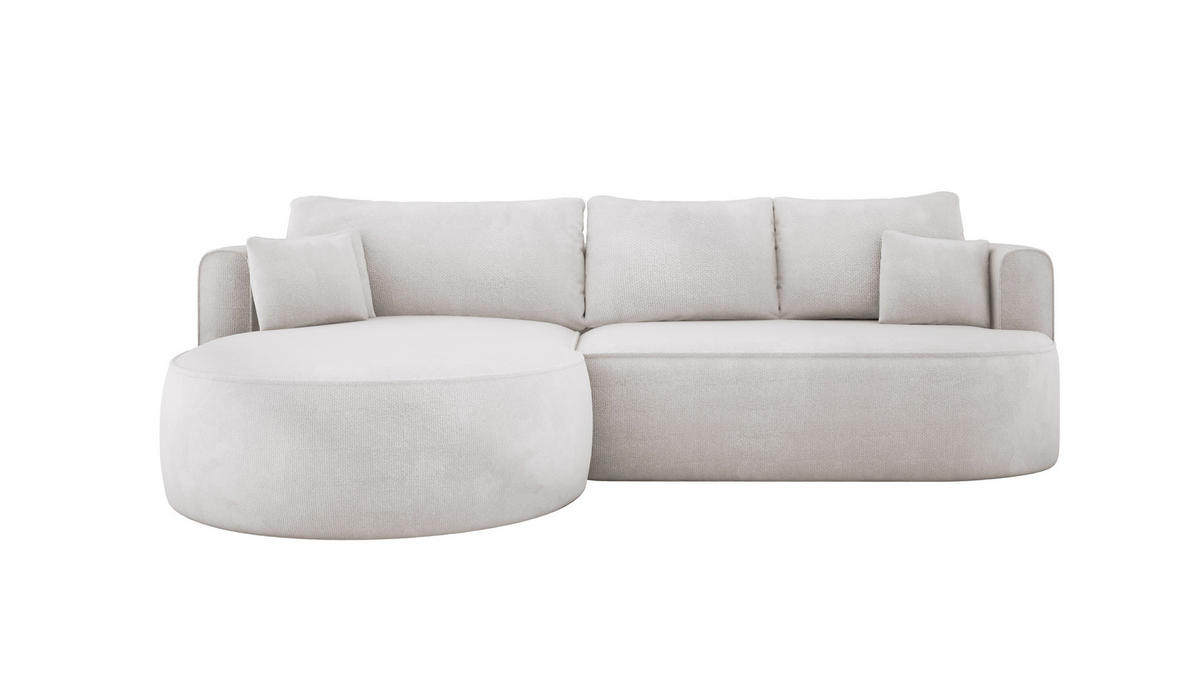 ECKSOFA FIORE-L Moderne Ausziehbare Schlaf-Funktion, automatischer Auffaltung, lose Rückenkissen freistehend LINKS 284x183x82 cm cm White - Weiß Hochglanz, Holz/Textil (183/284cm) - DomoHome