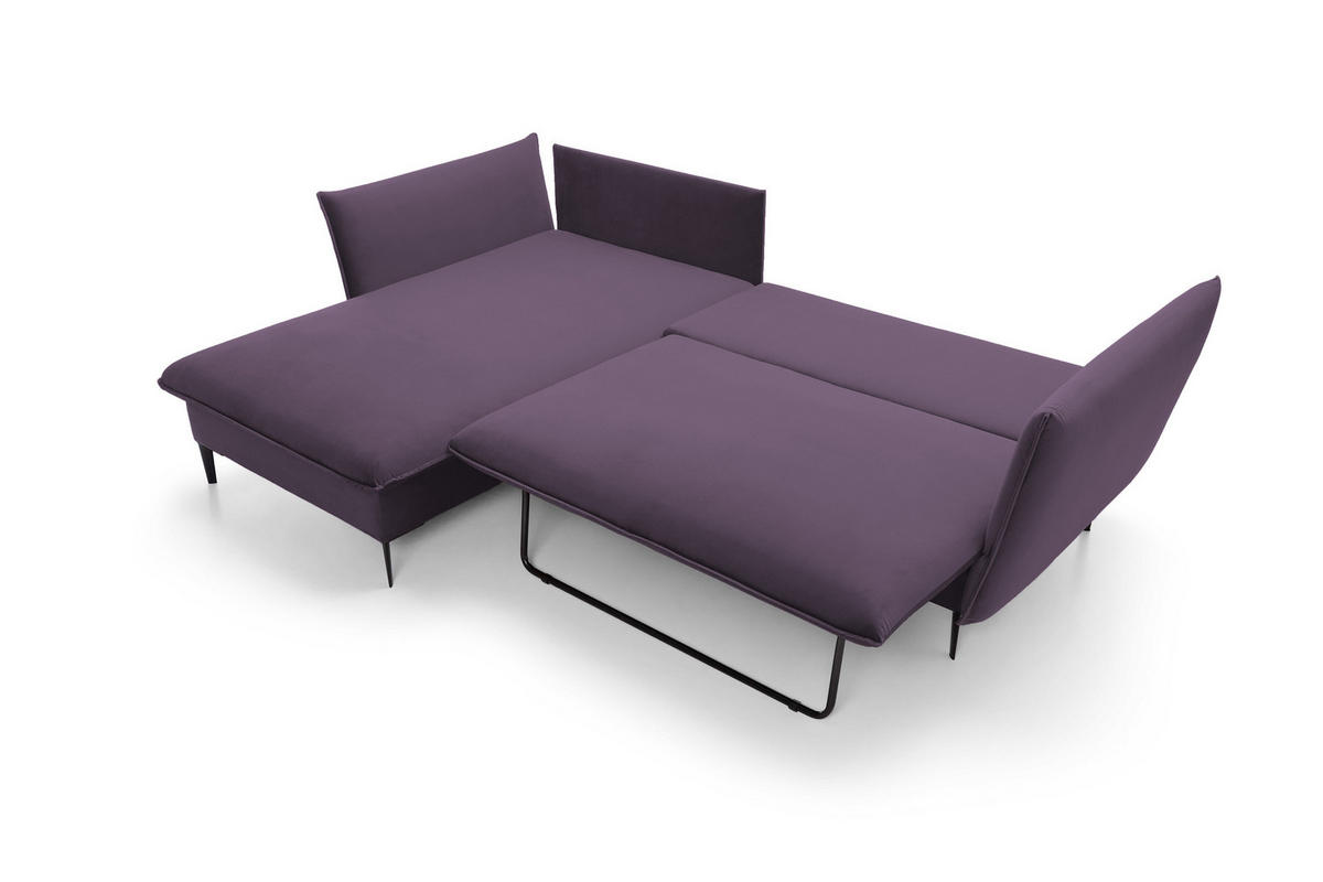 ECKSOFA GLOSS mit Schlaffunktion, Ottomane & goldenen Füßen – Samtsofa im GLOSSour-Stil mit Zierkissen, 258x167x91cm, Linke, HELL GRAU - Hellgrün, Holz/Textil (167/258cm) - DomoHome