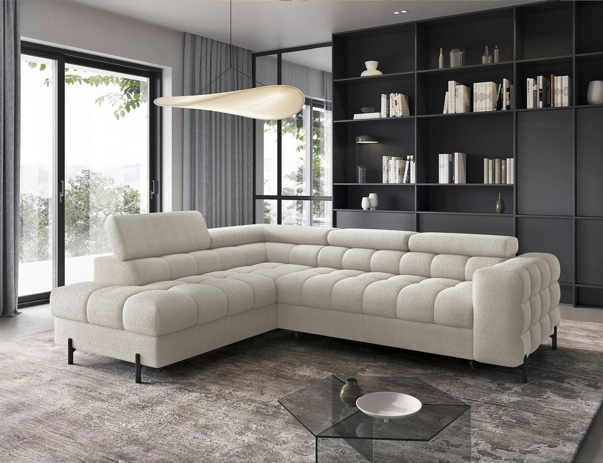 WOHNLANDSCHAFT FERUCCE Ecksofa L-Form – Polsterecke mit Schlaffunktion, Bettkasten & verstellbaren Kopfstützen 276 cm - Hellgrau, Kunststoff (276/200cm) - Wohnideebilder