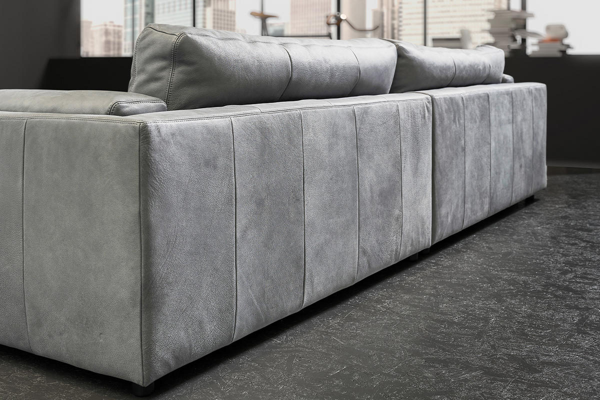 BIG SOFA RAINA Grau Leder - Schwarz/Grau, Leder/Kunststoff (294/85/150cm) - KAWOLA