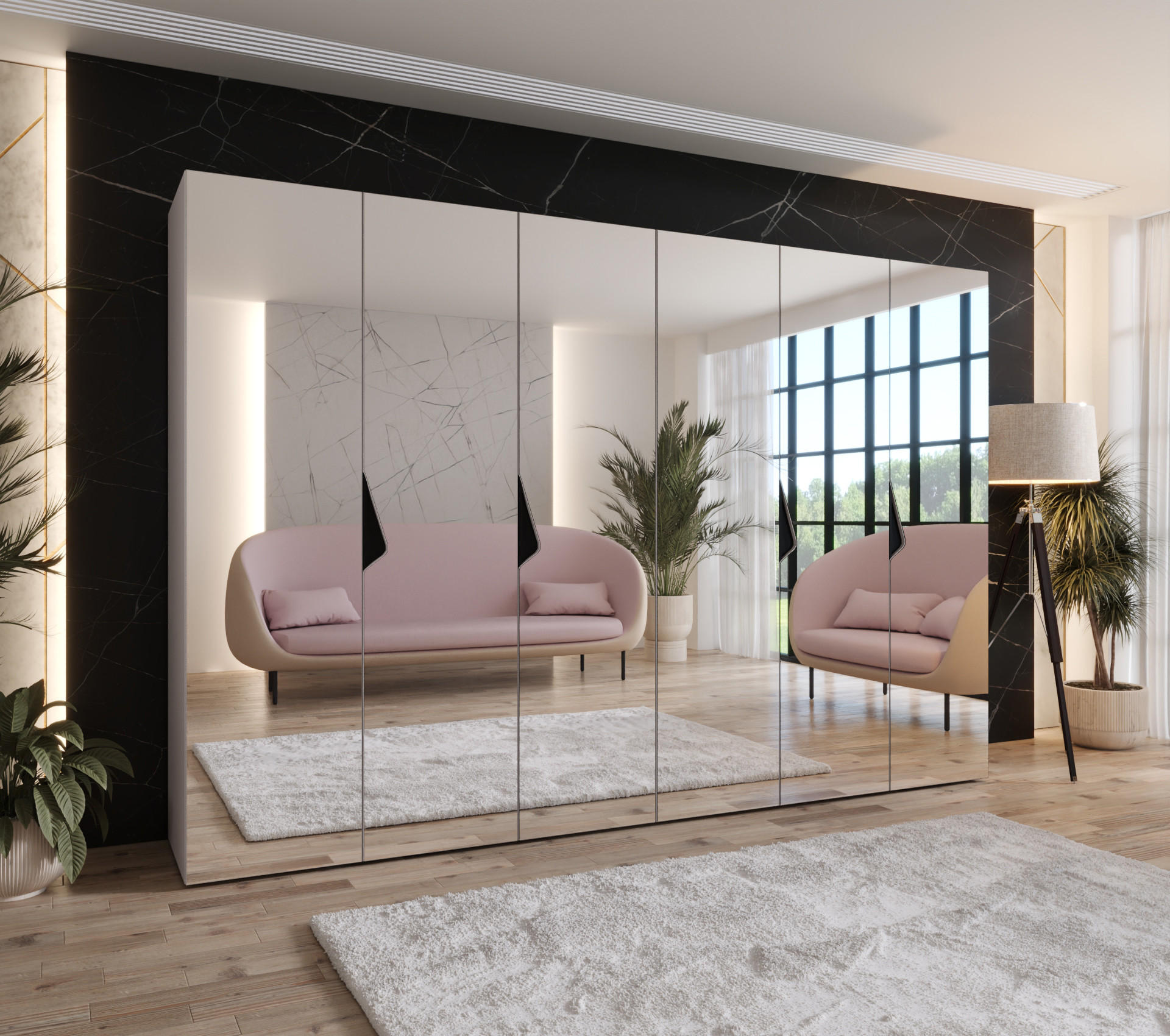 DREHTÜRENSCHRANK 202/300/52 6-türig - Beige/Schwarz, Holz/Metall (300/202/52cm) - Abiks Möbel