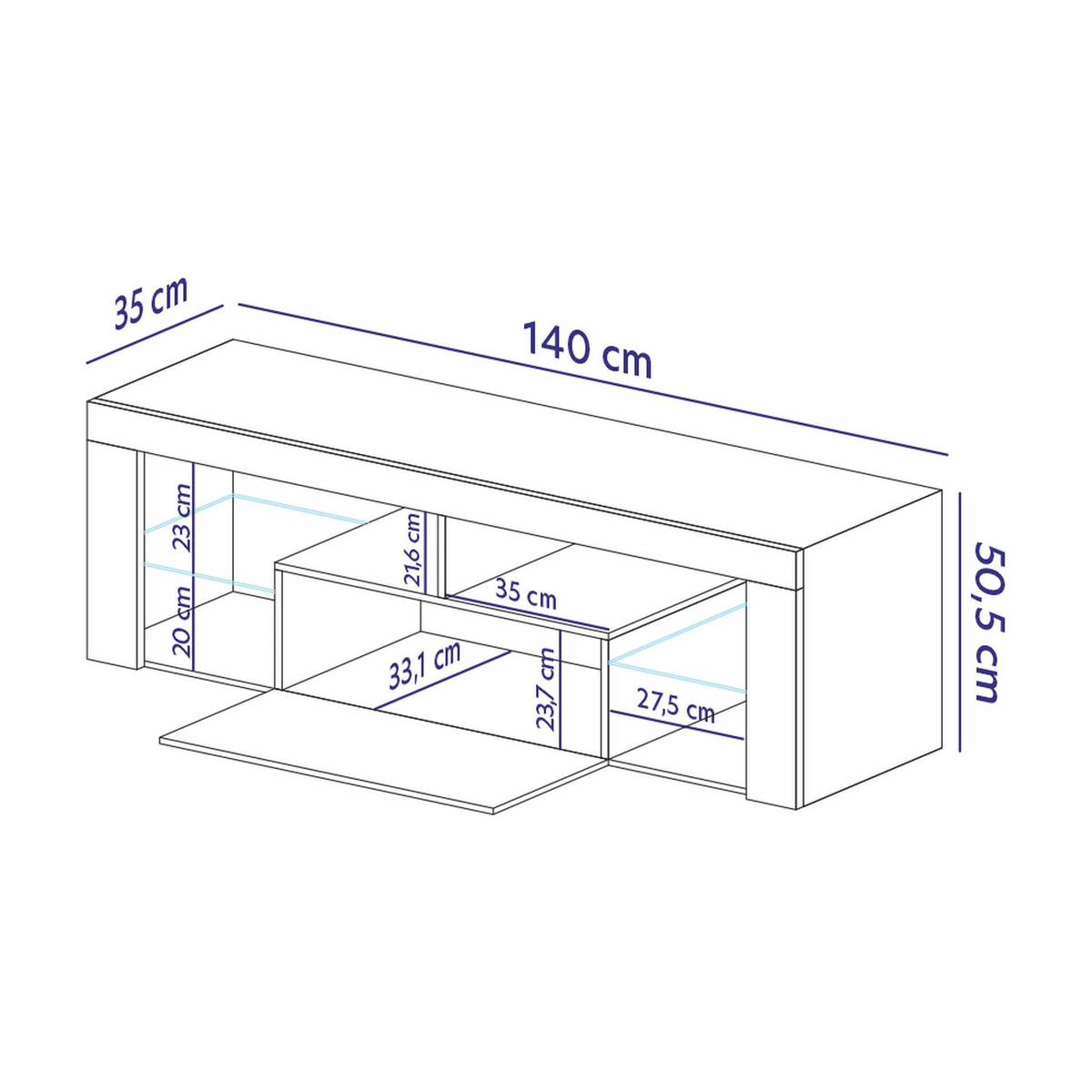 TV-LOWBOARD Bianko Eiche / Schwarz 140/50/35 cm - Eichefarben/Schwarz, Holzwerkstoff (140/50.5/35cm) - Selsey