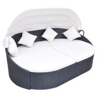 OUTDOOR-LOUNGEBETT Mit Dach Poly Rattan Schwarz - Creme/Schwarz, Kunststoff/Textil (230/80/145cm) - vidaXL