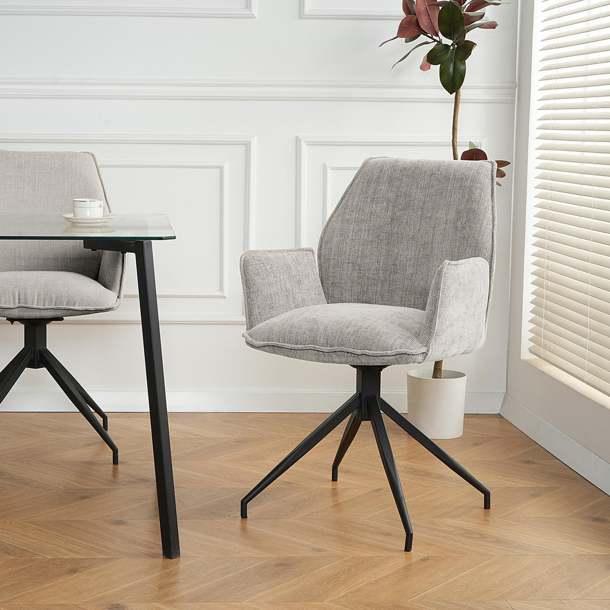 DREHBARER ARMLEHNENSTUHL - Hellgrau, Textil/Metall (58/90/60cm) - home24