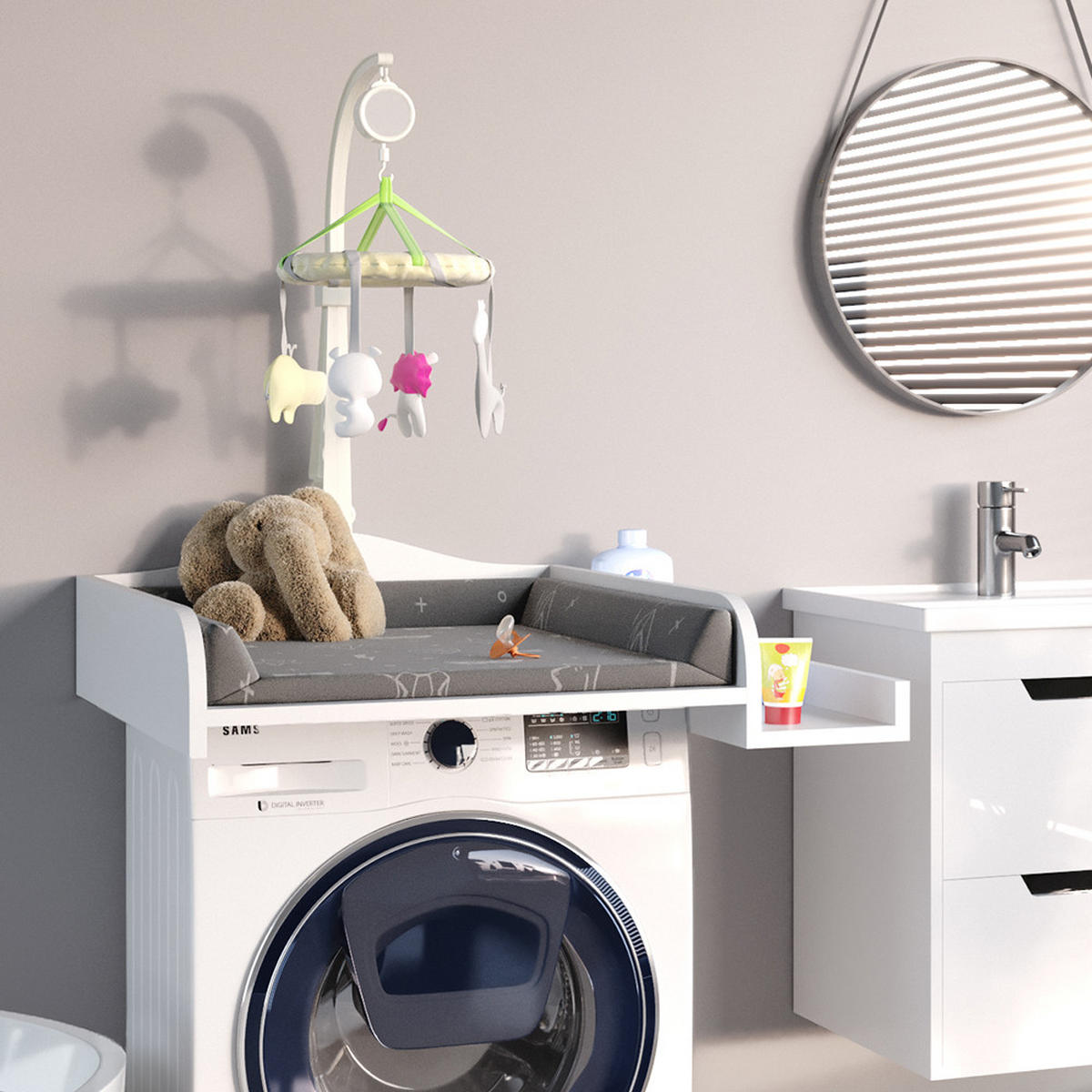 WICKELAUFSATZ Weiß 83.2 x 72 cm auf Waschmaschine - Weiß, Holzwerkstoff (83.2/15/72cm) - Vicco