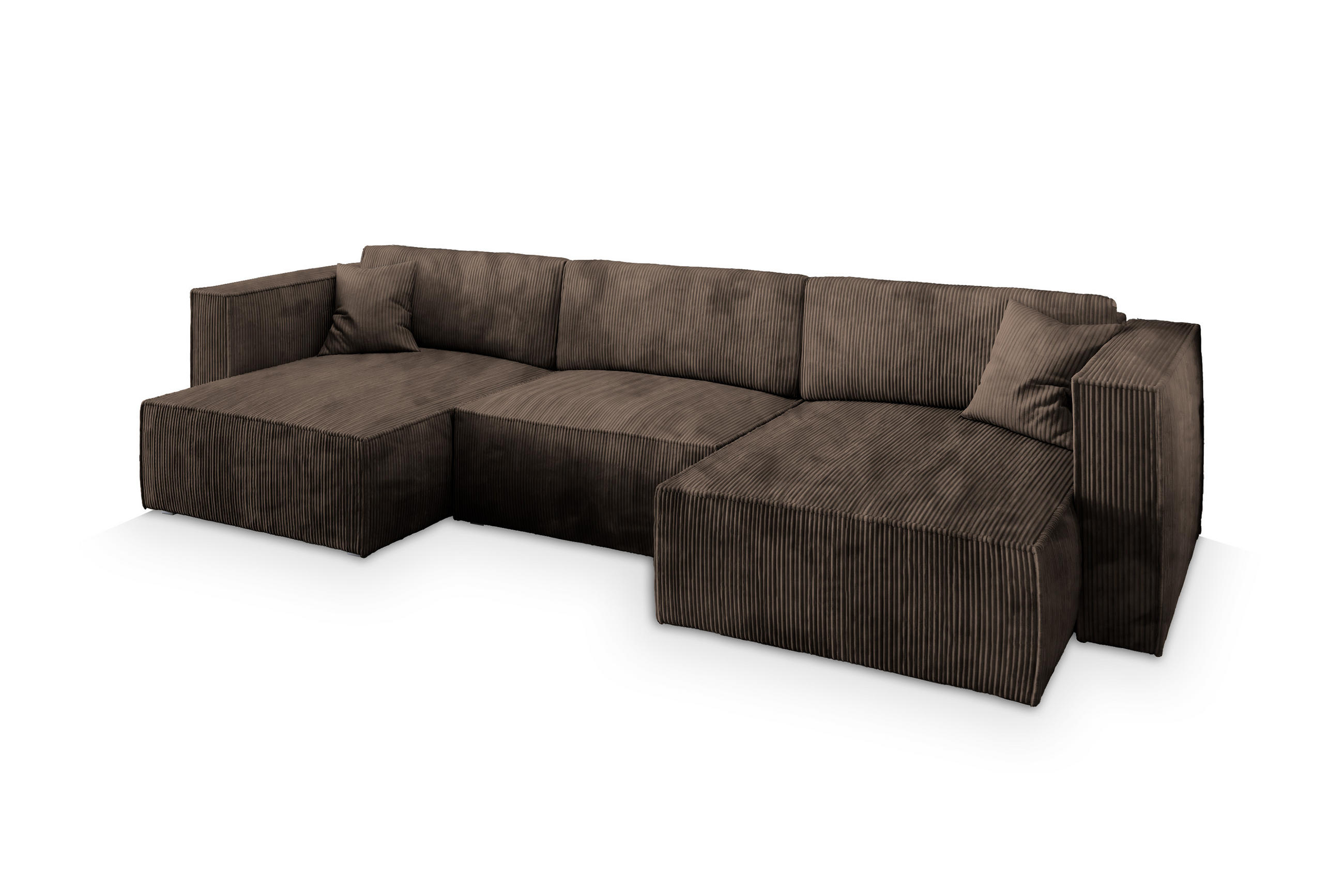 WOHNLANDSCHAFT SARMO P Braun Kordstoff mit Schlaffunktion - Braun, Holz (347/70/148cm) - MASSENO