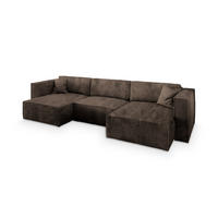 WOHNLANDSCHAFT SARMO P Braun Kordstoff mit Schlaffunktion - Braun, Holz (347/70/148cm) - MASSENO
