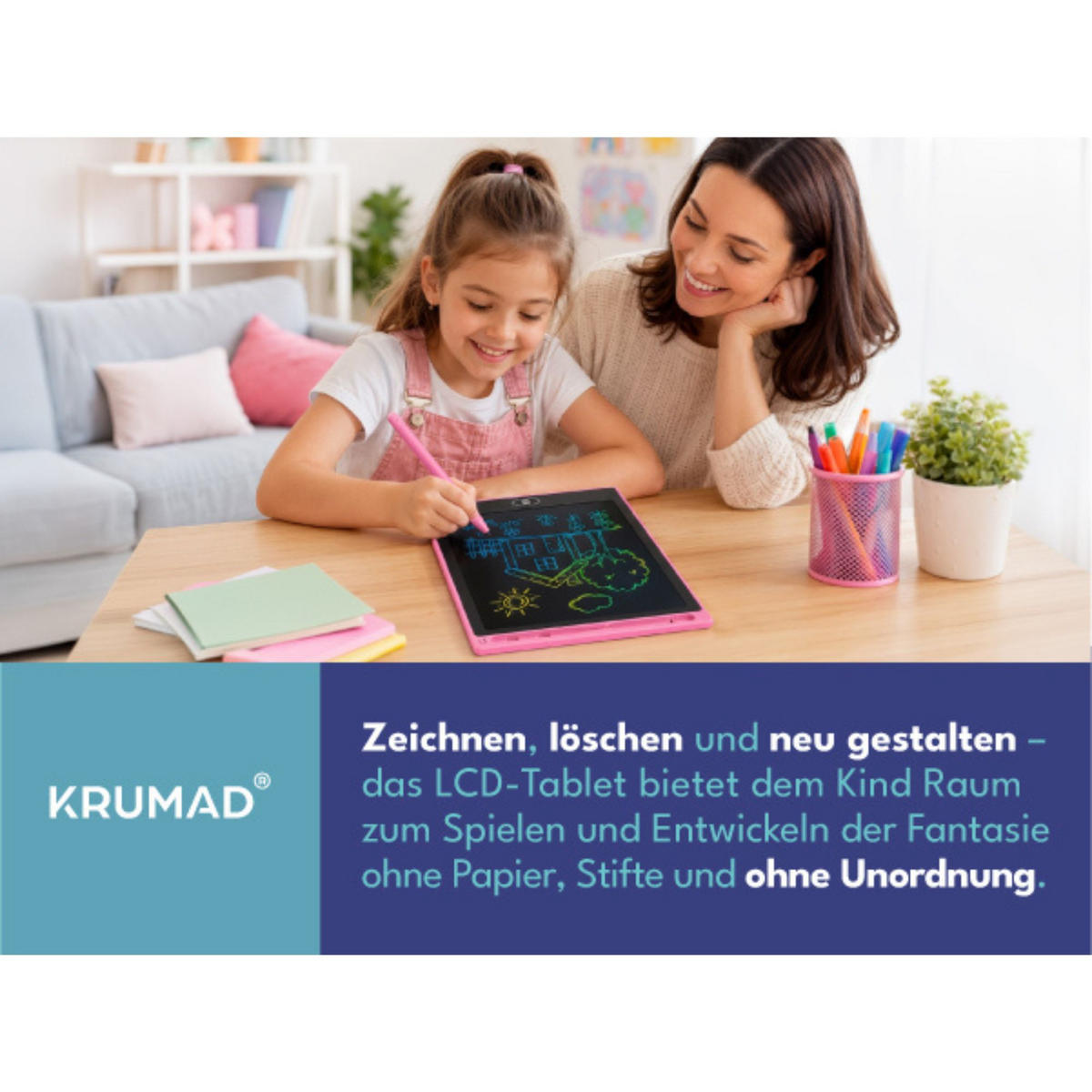 SCHREIBTAFEL Kinder 2-er Set - Schwarz, Kunststoff (20/20/1cm) - KRUMAD