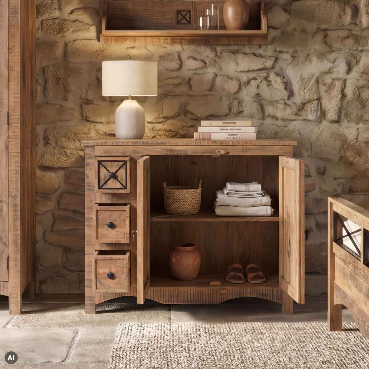 KOMMODE Akazie 110x40x85 natur versiegelt NATURE OF SPIRIT #217 - Naturfarben, Holz (110/85/40cm) - Massivmoebel24