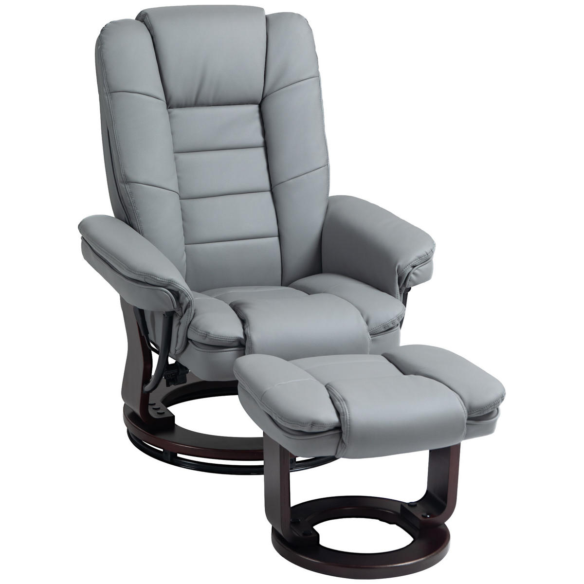 RELAXSESSEL mit Hocker 360°Drehbarer Fernsehsessel mit Liegefunktion Kunstleder - Braun/Grau, Leder/Holz (82/106/85cm) - HOMCOM