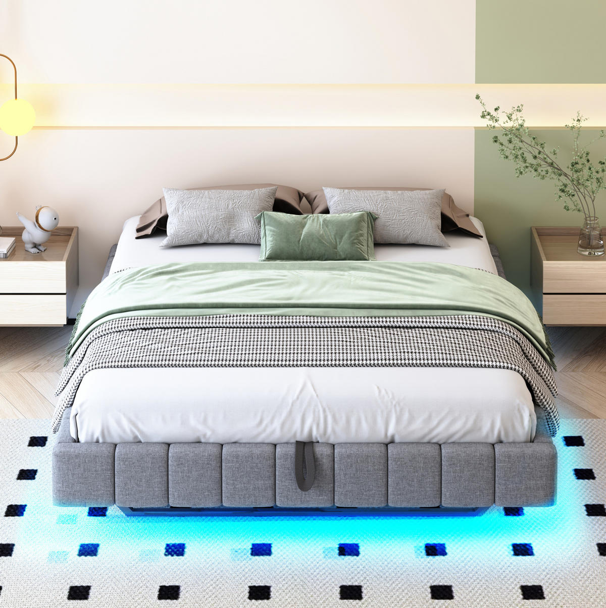 POLSTERBETT 160/200 cm Grau mit Stauraum und LED-Beleuchtung - Grau, Textil (160/200cm) - Flora Grace