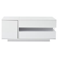 COUCHTISCH Weiß 95/50/34,5 cm mit Hubfunktion, LED und Stauraum - Weiß, Holzwerkstoff (50/95/34.5cm) - PANGIVO