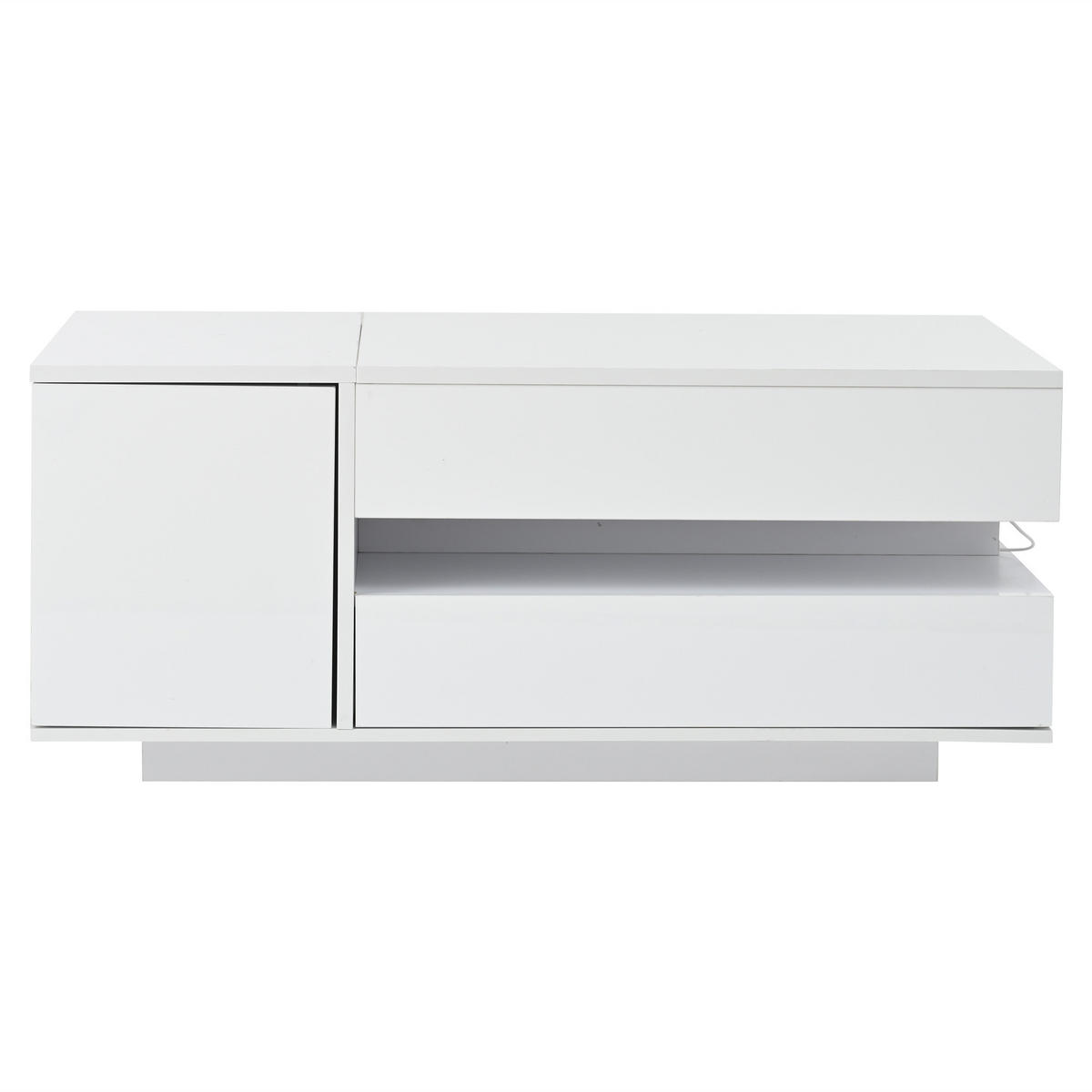 COUCHTISCH 90/50/34,5 cm Weiß aus Holzwerkstoff mit Hubfunktion LED und Stauraum - Weiß, Holzwerkstoff (90/50/34.5cm) - OKWISH