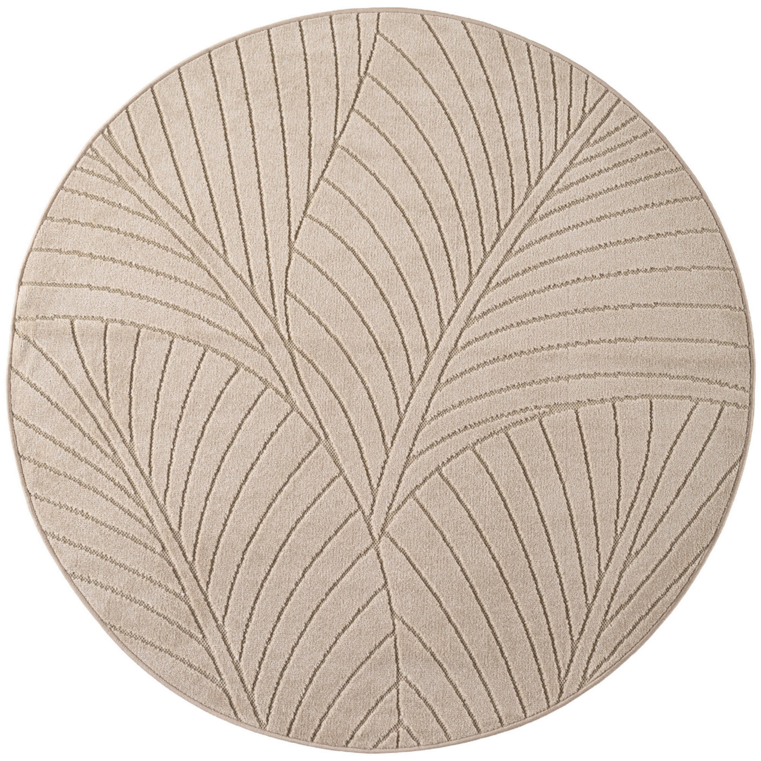 TEPPICH Outdoor, Fußbodenheizung-geeignet, mit Blattmotiv, ENGADIN in Beige, Ø 80 cm - Beige, Textil (80/80cm) - KADIMA DESIGN