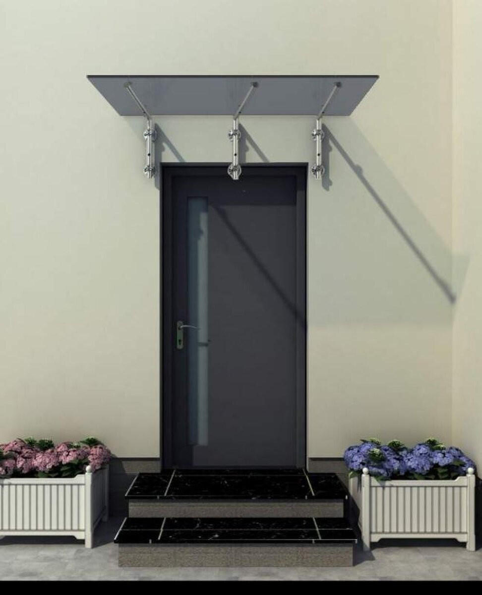 GLASVORDACH 200x90 cm Sicherheitsglas Edelstahl Grauglas L-Silber - Grau, Glas (200/1.31/90cm) -  Glaswerk Westfalen