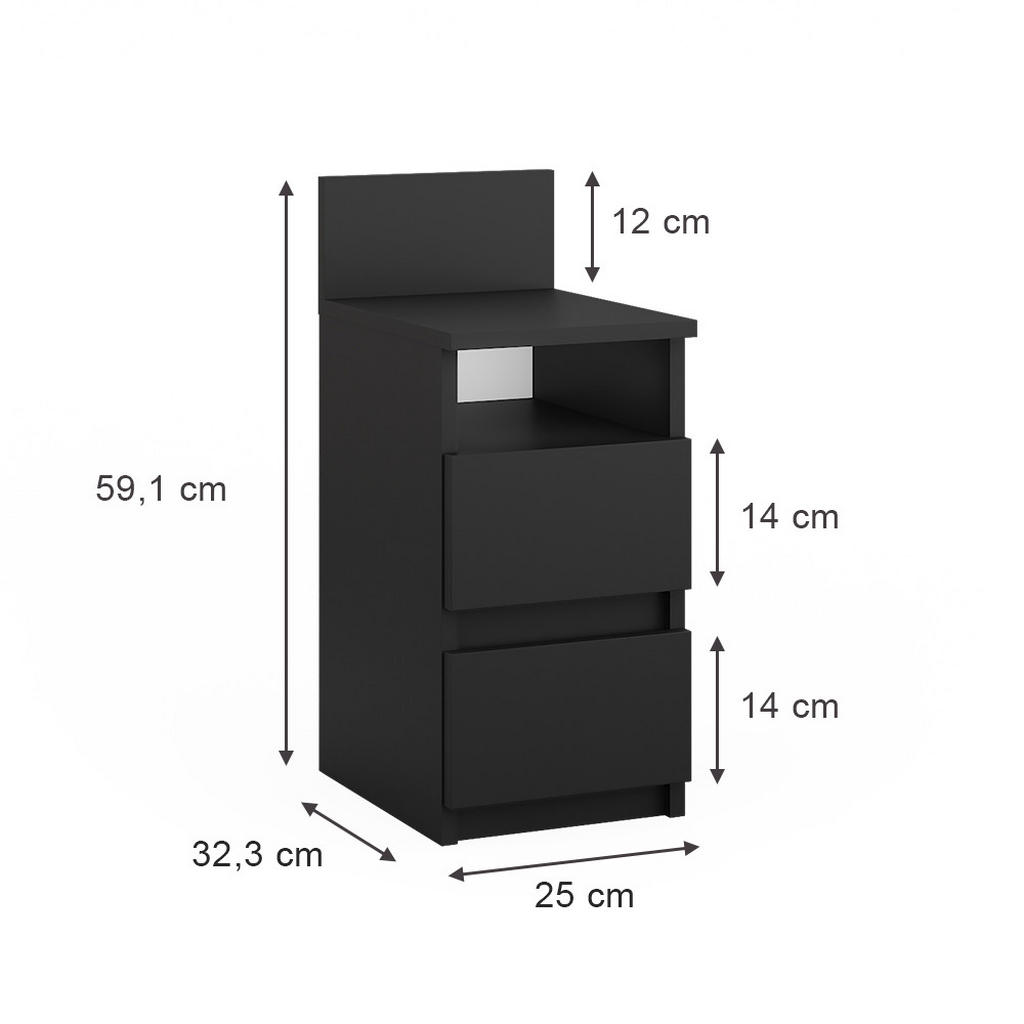 Thumbnail - Vicco Nachttisch, Schwarz, Holzwerkstoff, Rechteckig, 25x59.1x32.3 cm, Schlafzimmer, Nachttische