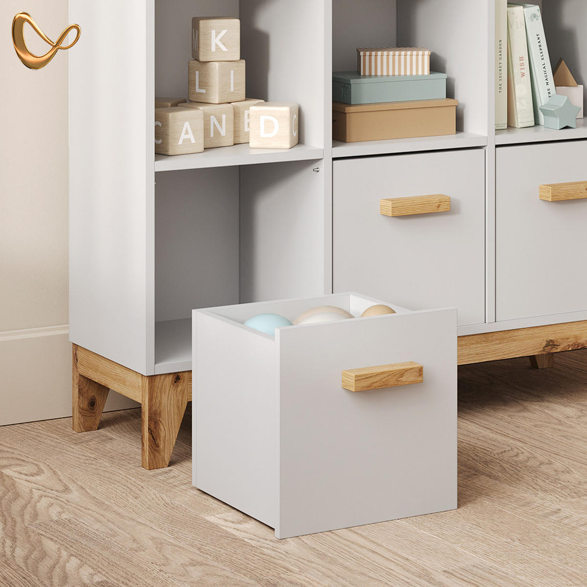 KINDERREGAL Mailo Weiß/Artisan 98.4 x 113.4 cm XL mit 3 Schubladen - Weiß/Eiche Artisan, Holzwerkstoff (98.4/113.4/32.6cm) - Livinity®