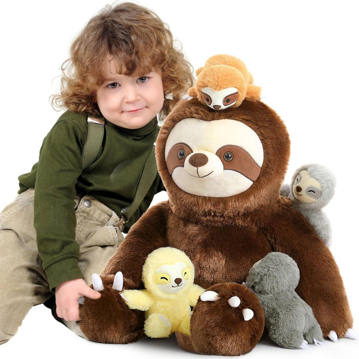 STOFFTIER Faultier Mama mit 4 Babys 60 cm - Braun, Textil (200/10cm)