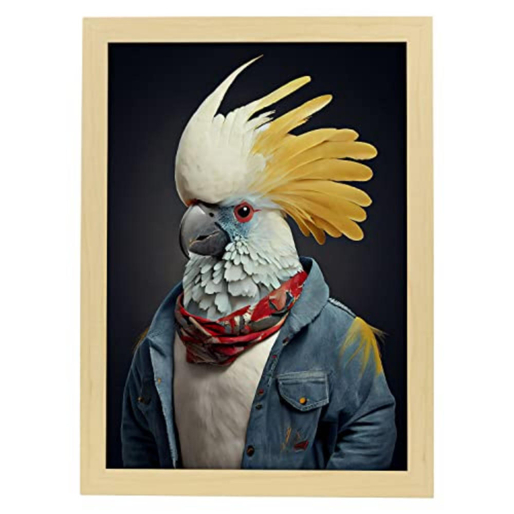 POSTER Kakadu In Voller Farbe Fotostil A3 Rahmen Aus Hellem Holz - Beige, Papier (29.7/5/42cm) - Nacnic